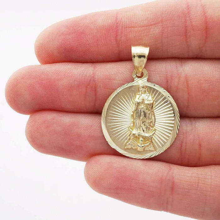 10k Yellow Gold Diamond-Cut Guadalupe Virgin Mary Round Medallion Pendant