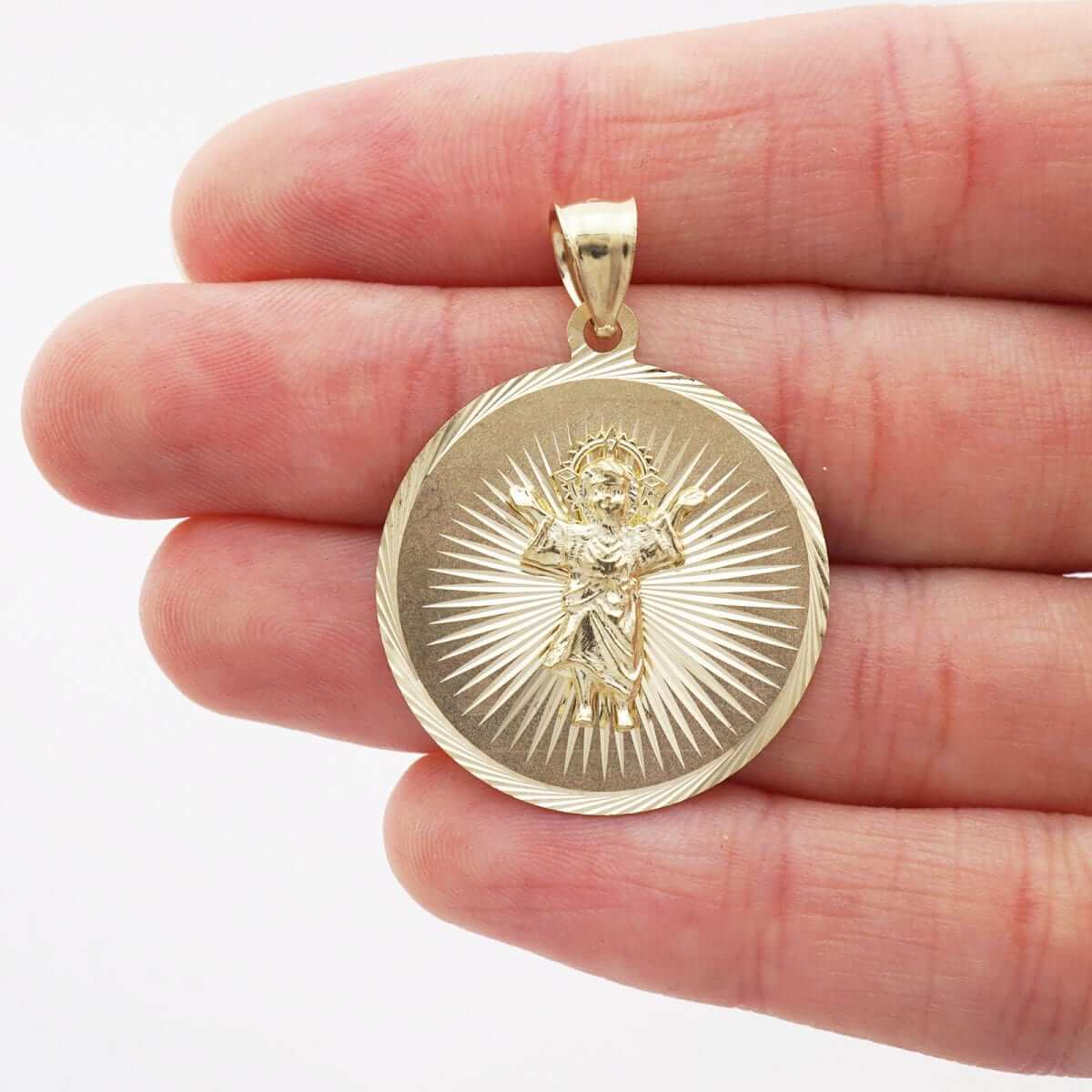10k Yellow Gold Diamond-Cut Divino Niño Jesús Round Medallion Pendant