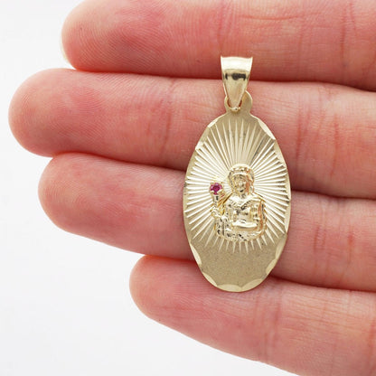 10k Yellow Gold Oval Diamond Cut Ruby Santa Barbara Medallion Pendant
