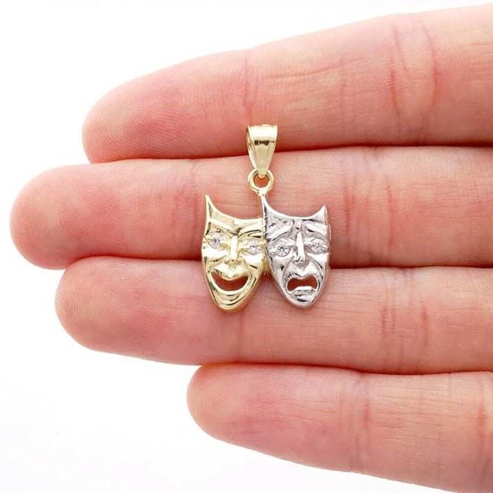 10k Yellow & White Gold Comedy & Tragedy Mask Pendant 1"