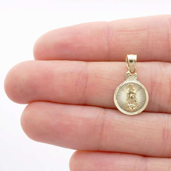 10k Yellow Gold Diamond-Cut Guadalupe Virgin Mary Round Medallion Pendant