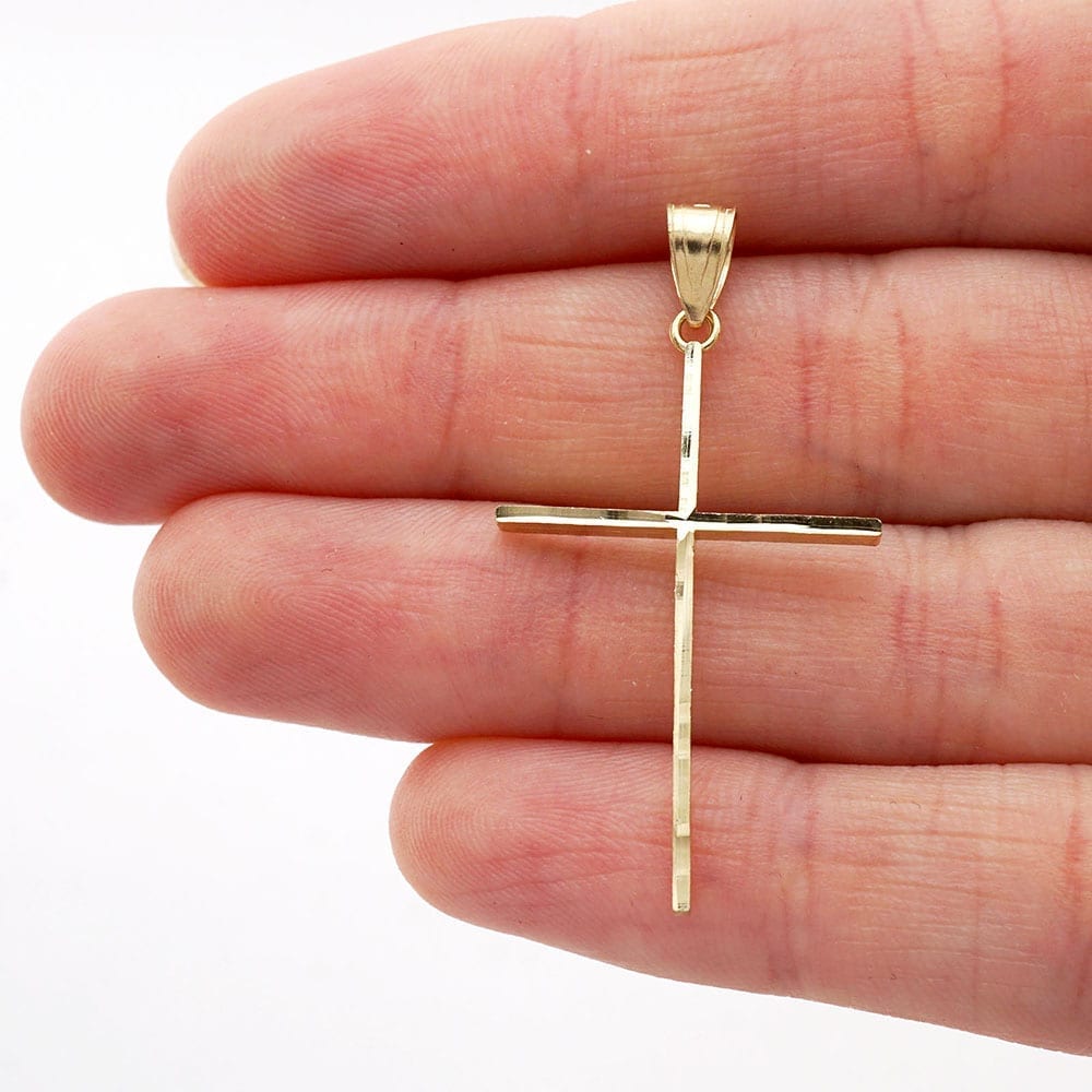 10k Solid Yellow Gold Diamond Cut Finish Religious Cross Pendant 1.46"