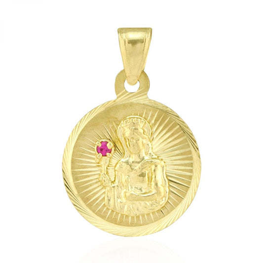 10k Yellow Gold Diamond Cut Ruby Santa Barbara Round Medallion Pendant