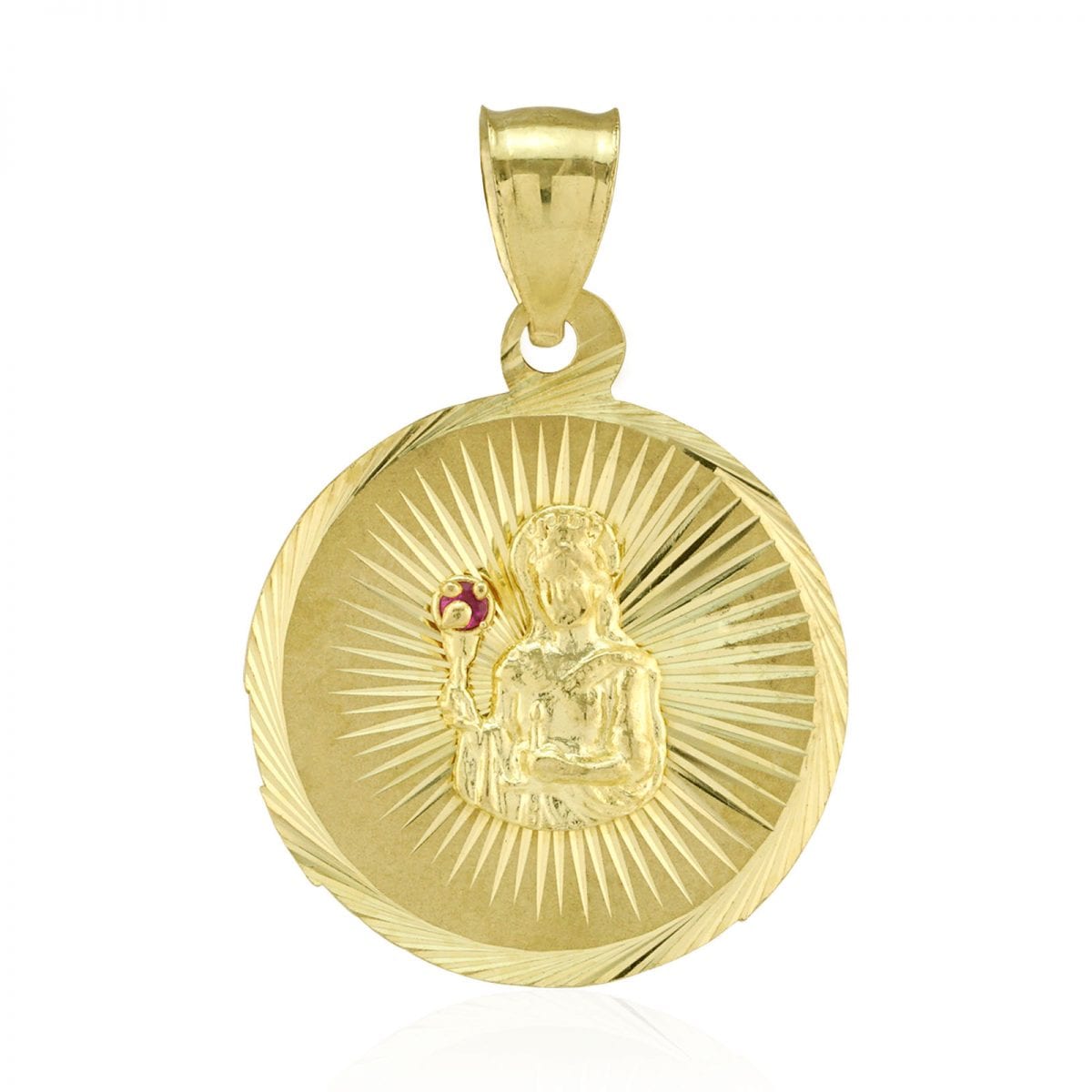 10k Yellow Gold Diamond Cut Ruby Santa Barbara Round Medallion Pendant