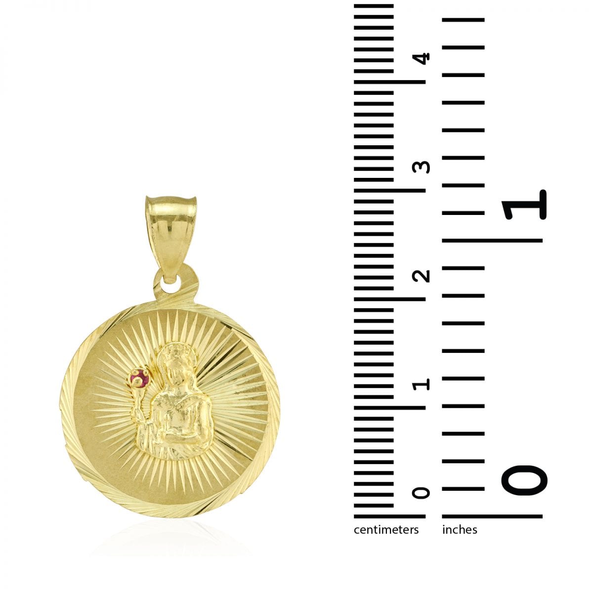 10k Yellow Gold Diamond Cut Ruby Santa Barbara Round Medallion Pendant