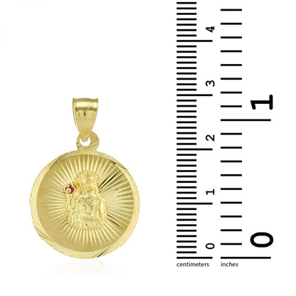 10k Yellow Gold Diamond Cut Ruby Santa Barbara Round Medallion Pendant