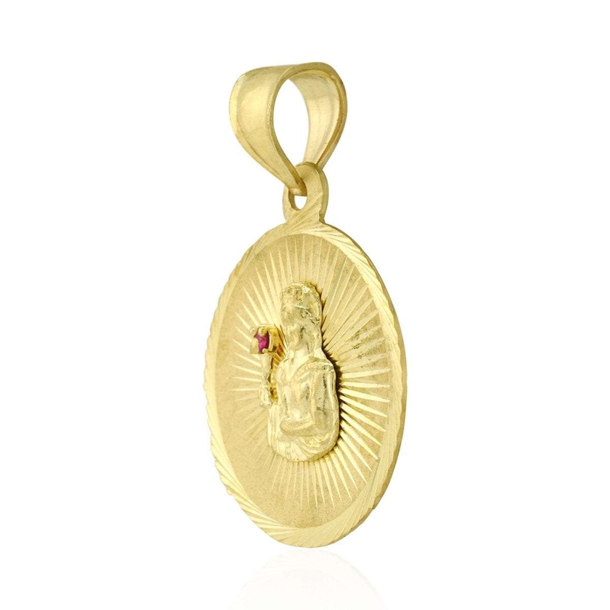 10k Yellow Gold Diamond Cut Ruby Santa Barbara Round Medallion Pendant