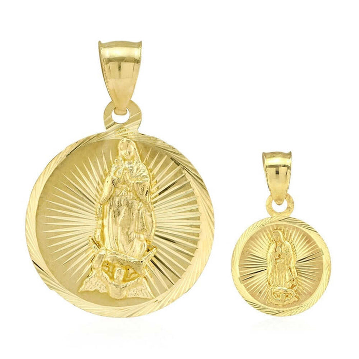 10k Yellow Gold Diamond-Cut Guadalupe Virgin Mary Round Medallion Pendant