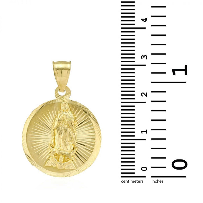 10k Yellow Gold Diamond-Cut Guadalupe Virgin Mary Round Medallion Pendant