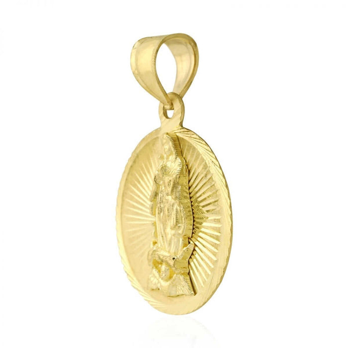 10k Yellow Gold Diamond-Cut Guadalupe Virgin Mary Round Medallion Pendant