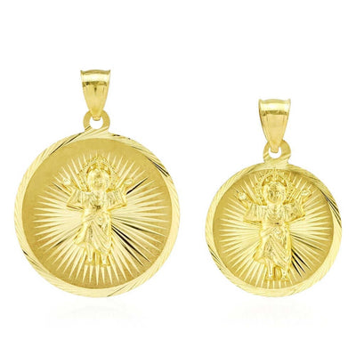10k Yellow Gold Diamond-Cut Divino Niño Jesús Round Medallion Pendant