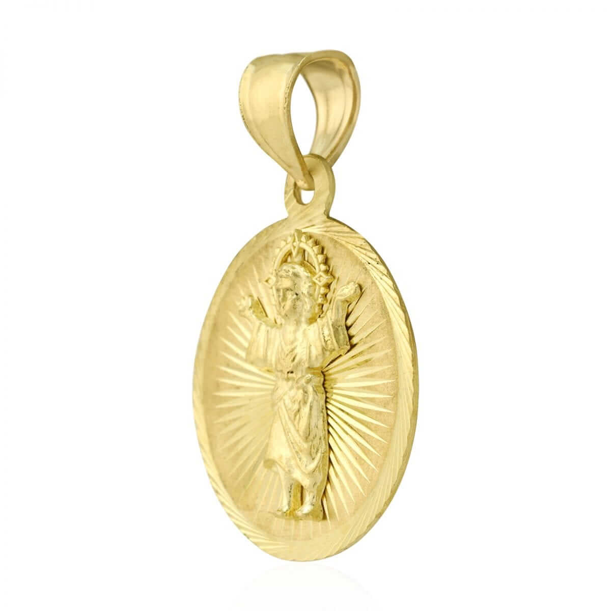 10k Yellow Gold Diamond-Cut Divino Niño Jesús Round Medallion Pendant