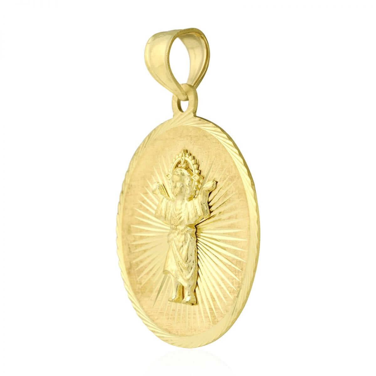 10k Yellow Gold Diamond-Cut Divino Niño Jesús Round Medallion Pendant