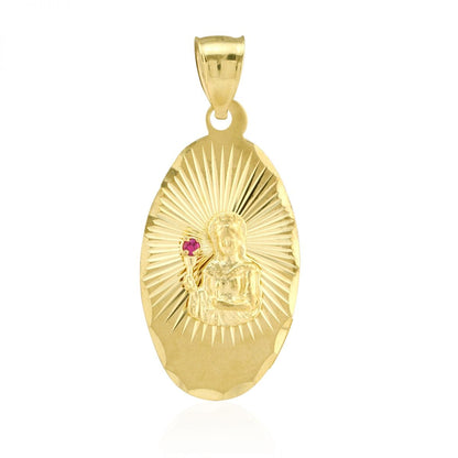 10k Yellow Gold Oval Diamond Cut Ruby Santa Barbara Medallion Pendant