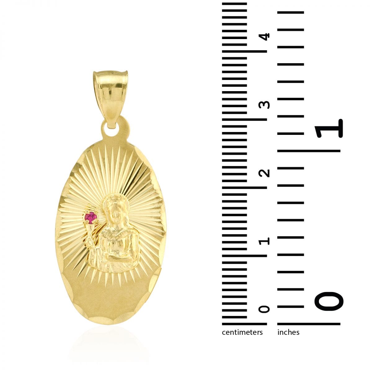 10k Yellow Gold Oval Diamond Cut Ruby Santa Barbara Medallion Pendant
