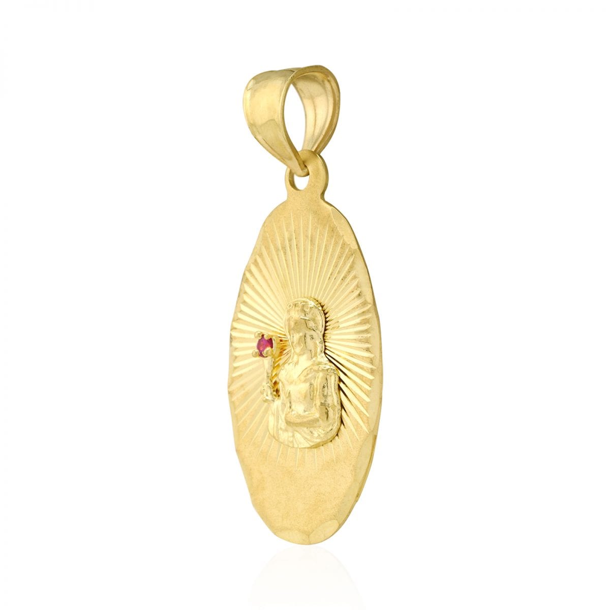 10k Yellow Gold Oval Diamond Cut Ruby Santa Barbara Medallion Pendant