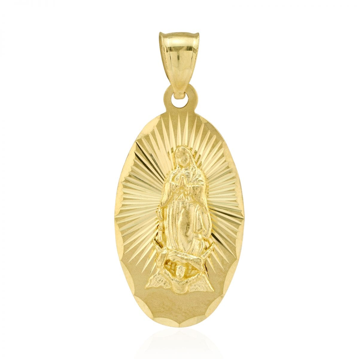 10k Yellow Gold Oval Diamond Cut Virgin Guadalupe Medallion Pendant