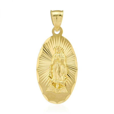 10k Yellow Gold Oval Diamond-Cut Virgin Guadalupe Medallion Pendant