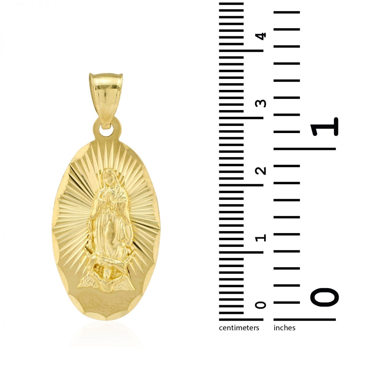10k Yellow Gold Oval Diamond Cut Virgin Guadalupe Medallion Pendant