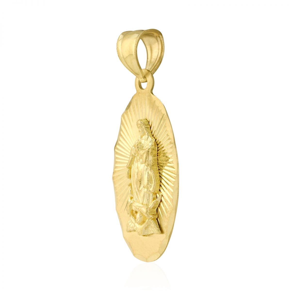 10k Yellow Gold Oval Diamond Cut Virgin Guadalupe Medallion Pendant