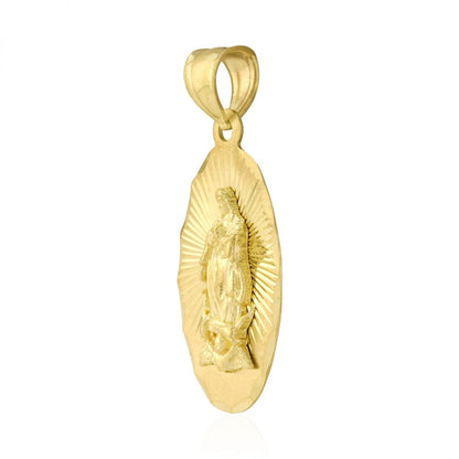 10k Yellow Gold Oval Diamond Cut Virgin Guadalupe Medallion Pendant