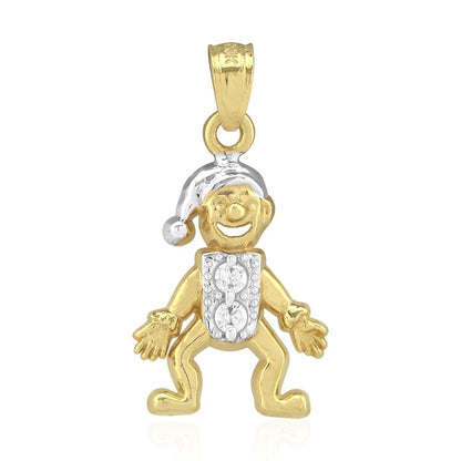 10k Yellow & White Gold Created Diamond Jester Clown Pendant 1"