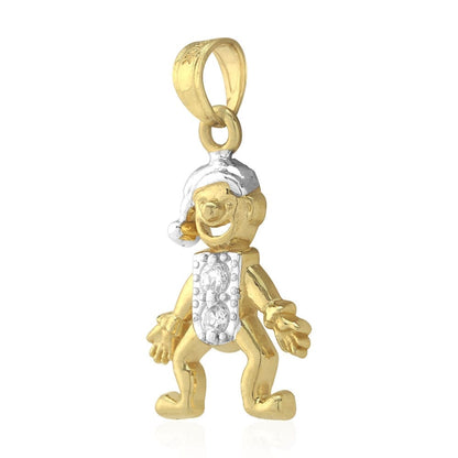 10k Yellow & White Gold Created Diamond Jester Clown Pendant 1"