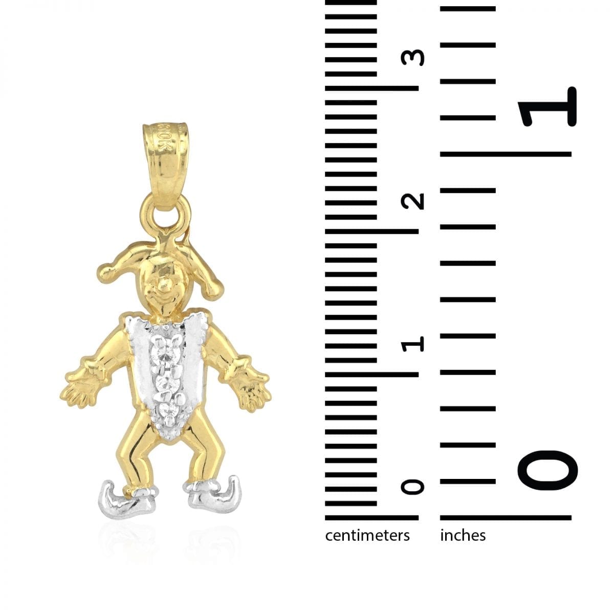10k Yellow and White Gold Two-Tone Created Diamond Jester Clown Pendant 1"