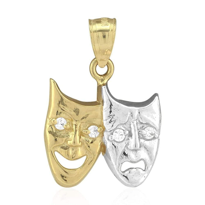 10k Yellow & White Gold Comedy & Tragedy Mask Pendant 1"