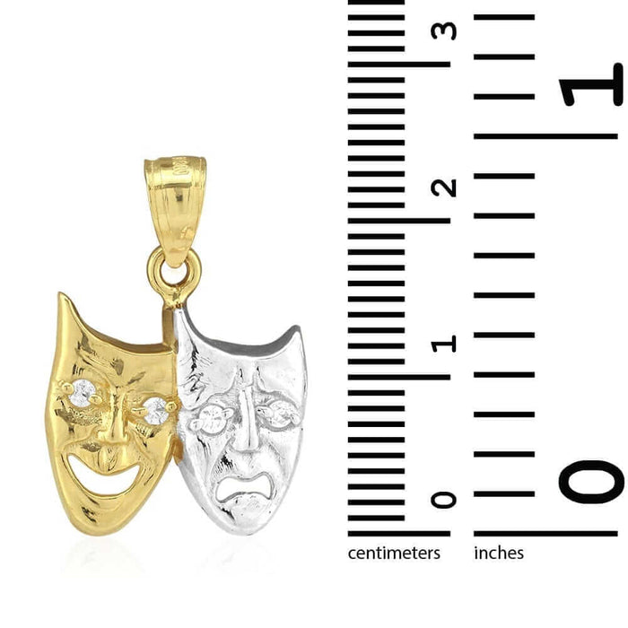 10k Yellow & White Gold Comedy & Tragedy Mask Pendant 1"