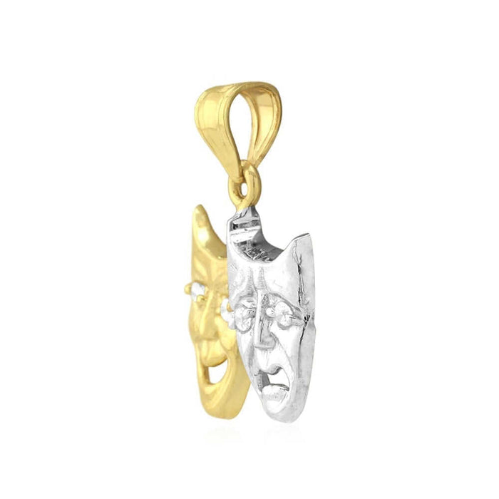10k Yellow & White Gold Comedy & Tragedy Mask Pendant 1"