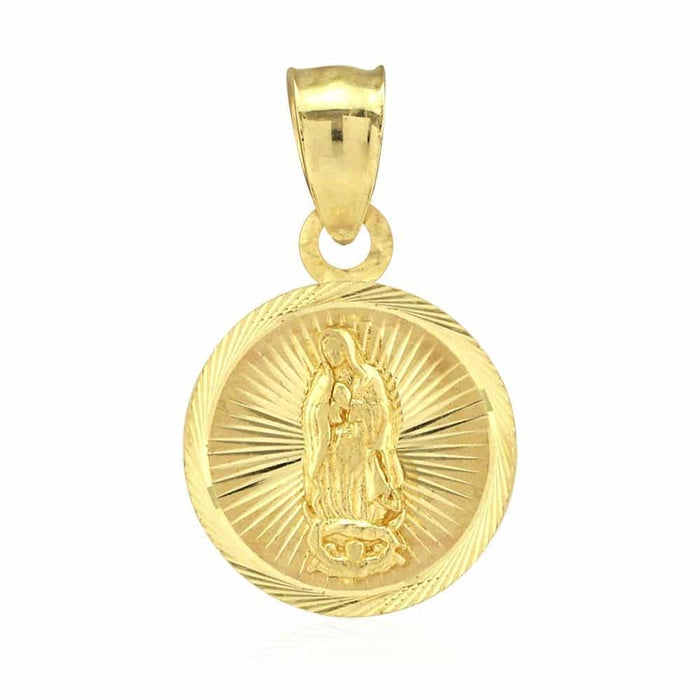 10k Yellow Gold Diamond-Cut Guadalupe Virgin Mary Round Medallion Pendant