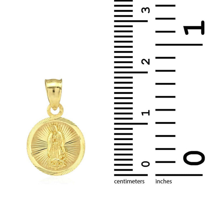 10k Yellow Gold Diamond-Cut Guadalupe Virgin Mary Round Medallion Pendant
