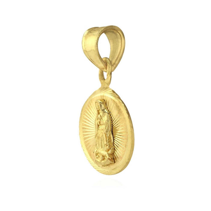 10k Yellow Gold Diamond-Cut Guadalupe Virgin Mary Round Medallion Pendant