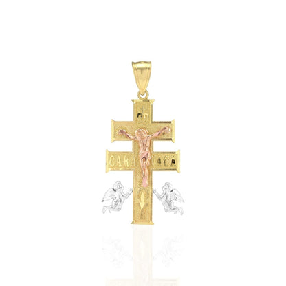 10k Yellow Gold Caravaca Diamond-Cut Jesus Crucifix Cross Pendant 1.6", 2"