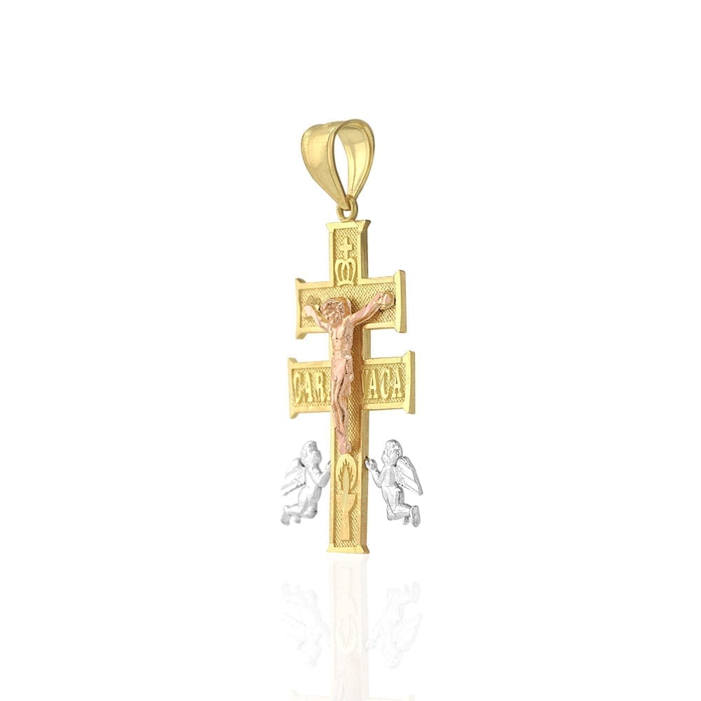 10k Yellow Gold Caravaca Diamond-Cut Jesus Crucifix Cross Pendant 1.6", 2"
