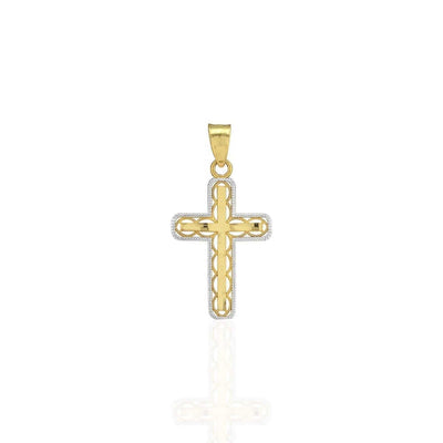 10k Yellow and White Gold Diamond-Cut Milgrain Religious Cross Pendant 0.94"