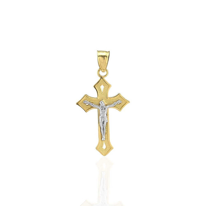 10k Yellow Gold Diamond-Cut Jesus Crucifix Religious Cross Pendant 1.22"