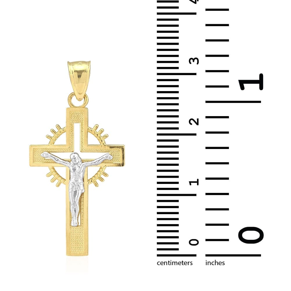 10k Two Tone Gold Diamond Cut Jesus Crucifix Religious Cross Pendant 1.26"