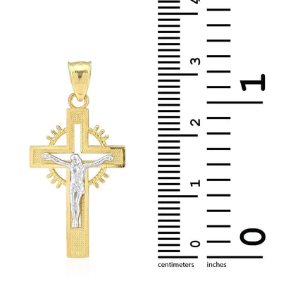 10k Two Tone Gold Diamond Cut Jesus Crucifix Religious Cross Pendant 1.26"