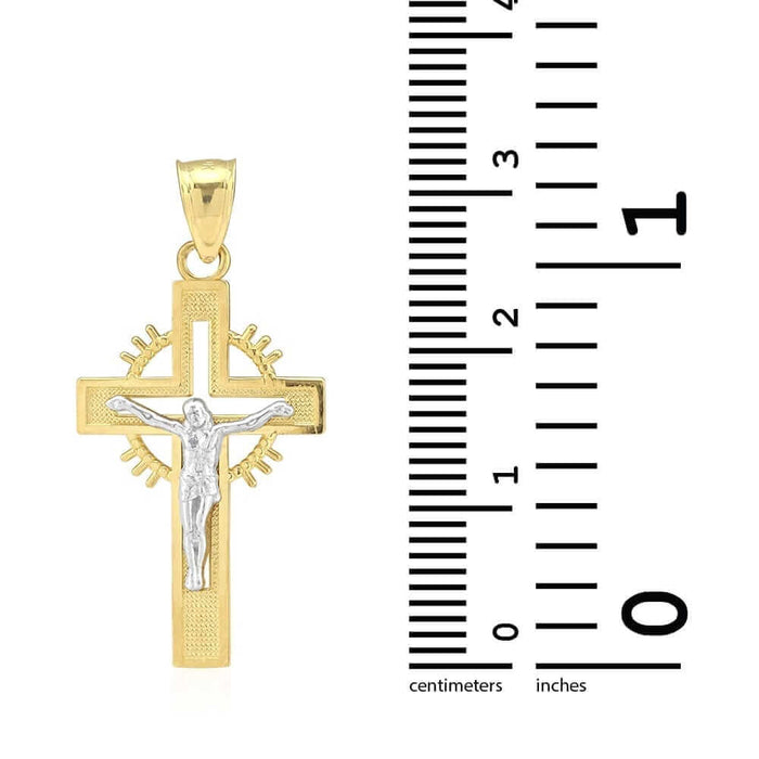 10k Two Tone Gold Diamond-Cut Jesus Crucifix Religious Cross Pendant 1.26"