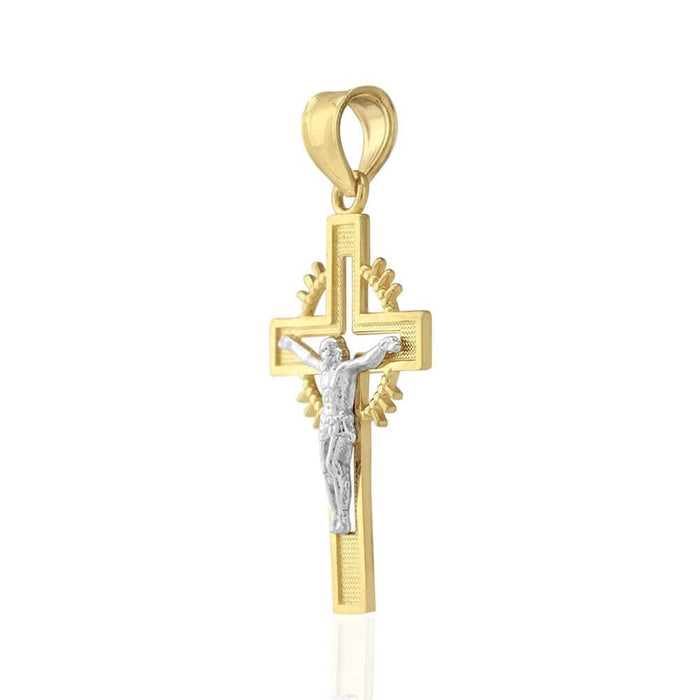 10k Two Tone Gold Diamond-Cut Jesus Crucifix Religious Cross Pendant 1.26"