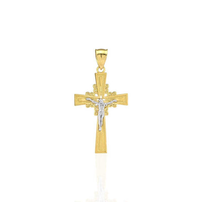 10k Yellow Gold Filigree Textured Jesus Crucifix Religious Cross Pendant 1.55"
