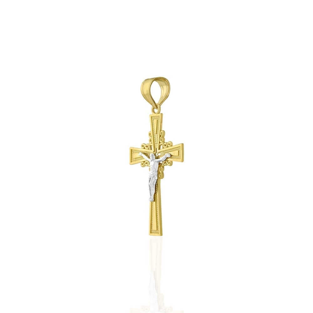 10k Yellow Gold Filigree Textured Jesus Crucifix Religious Cross Pendant 1.55"