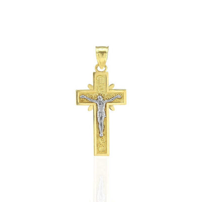 10k Yellow Gold Filigree Textured Jesus Crucifix Religious Cross Pendant 1.22"