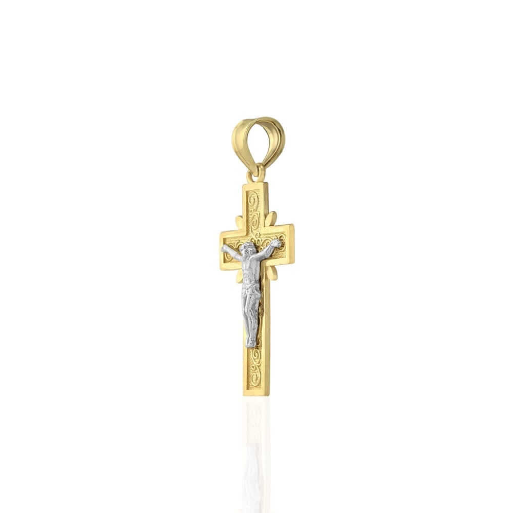 10k Yellow Gold Filigree Textured Jesus Crucifix Religious Cross Pendant 1.22"