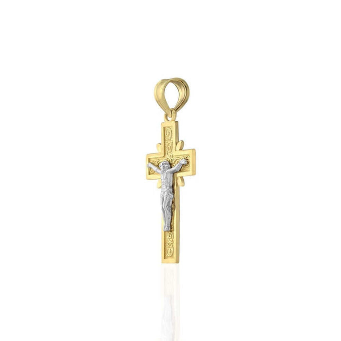 10k Yellow Gold Filigree Textured Jesus Crucifix Religious Cross Pendant 1.22"