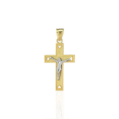 10k Yellow Gold Heart Textured Jesus Crucifix Religious Cross Pendant 1.26"