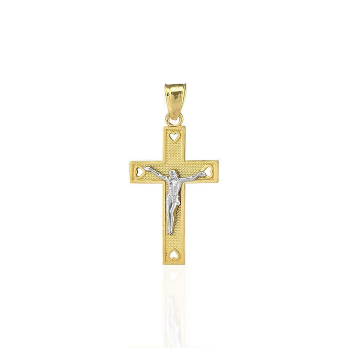 10k Yellow Gold Heart Textured Jesus Crucifix Religious Cross Pendant 1.26"
