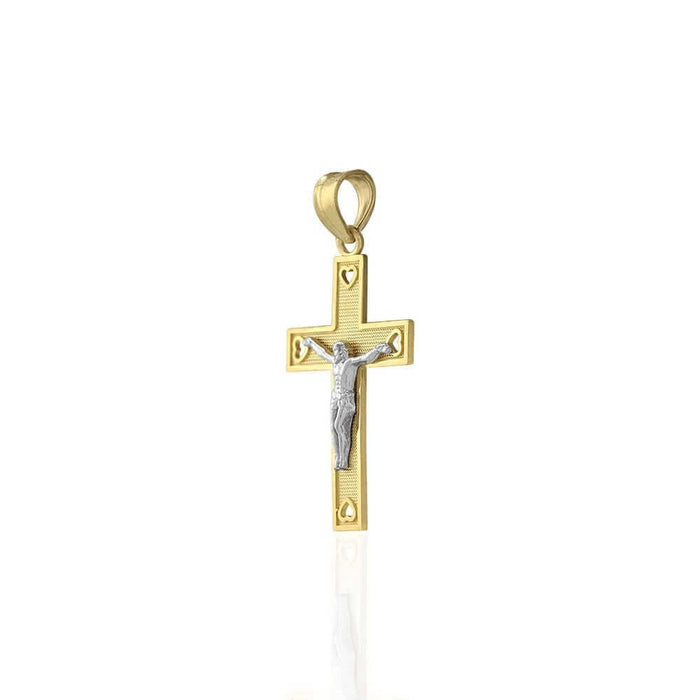 10k Yellow Gold Heart Textured Jesus Crucifix Religious Cross Pendant 1.26"